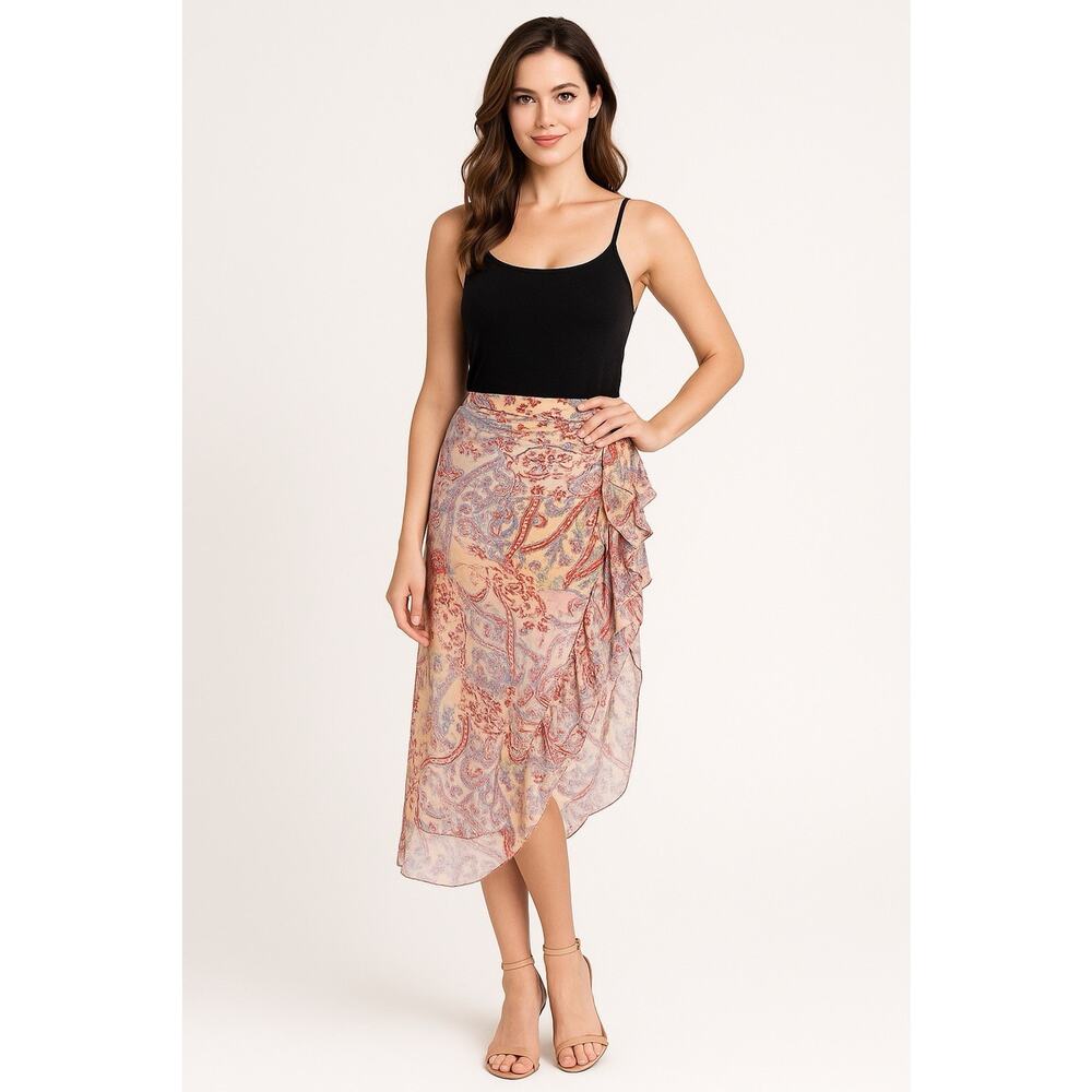 Veronica Beard 100% Silk Cascading Ruffle Paisley Wrap Skirt Sz 14 Boho